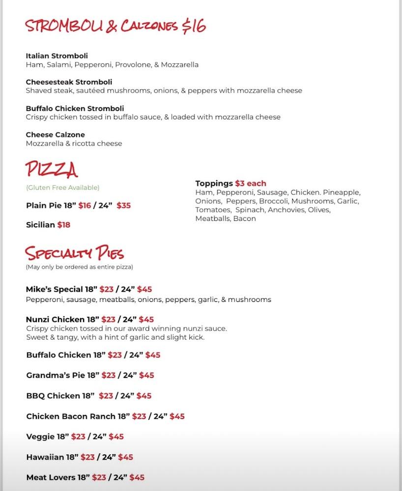 Mike's Italian Restaurant & Pizzeria Menu image 2