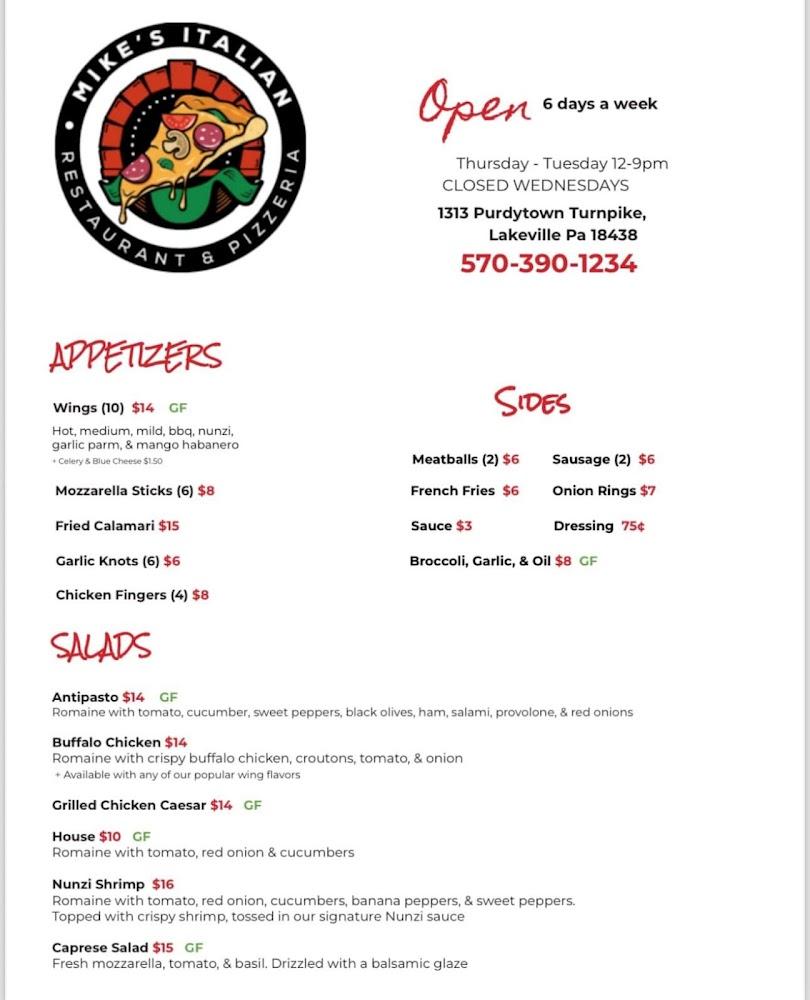Mike's Italian Restaurant & Pizzeria Menu image 3